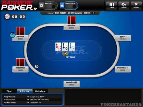 Exemple d'une table de poker plein ecran sur l'appli iPad de barrierepoker.fr